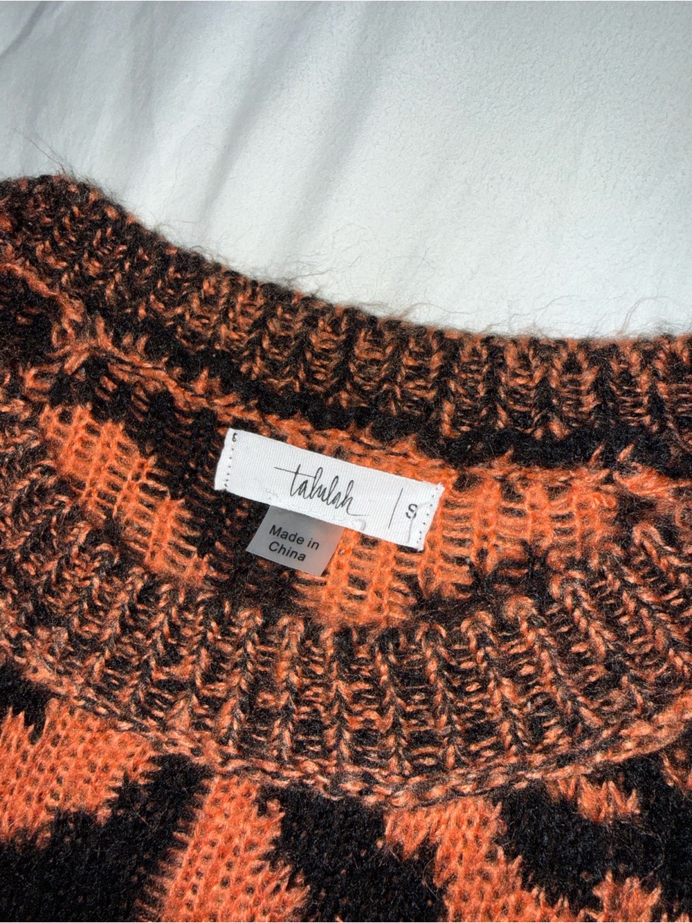 TALULAH Black and Orange Pumpkin Checker Knit Crewneck Sweater - Picture 3 of 4